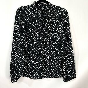 Sara Michelle Black White Polka Dot Long Sleeve Lightweight Top Sz small